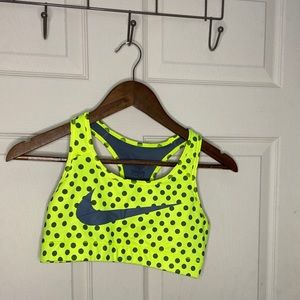 Neon yellow and gray poke a dot Nike sport bra.